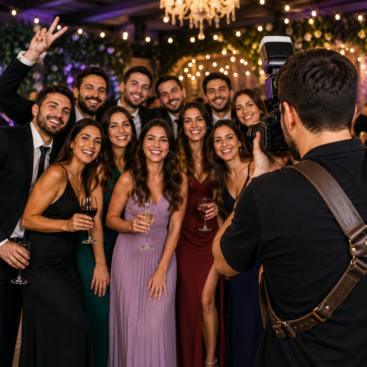 Fotógrafo itinerante registrando convidados em festa