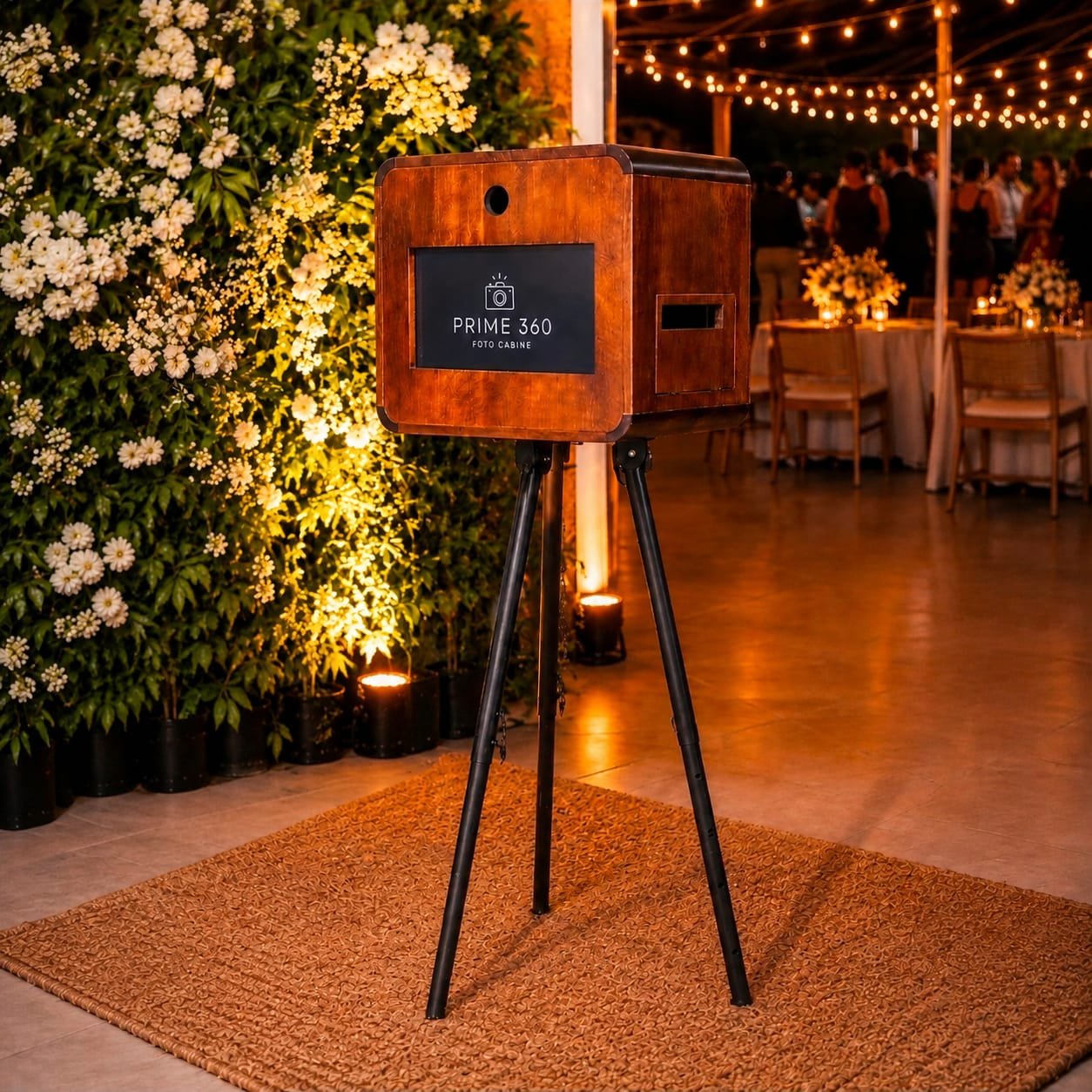 Totem retrô da Prime360 em casamento ao ar livre em Santa Catarina